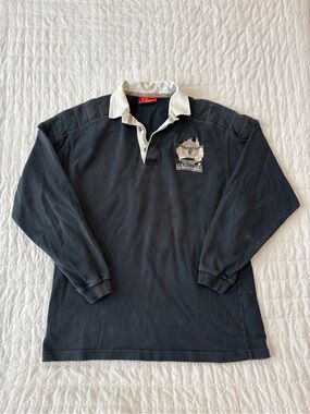 R.M. Williams Navy Crewneck Rugby Shirt with White Collar